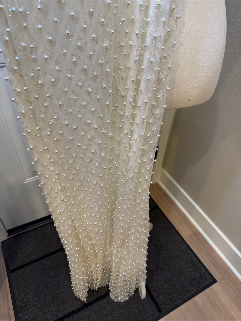 B Darlin White Pearl-Embellished Strapless-Look Spaghetti Strap Gown - Picture 9 of 9